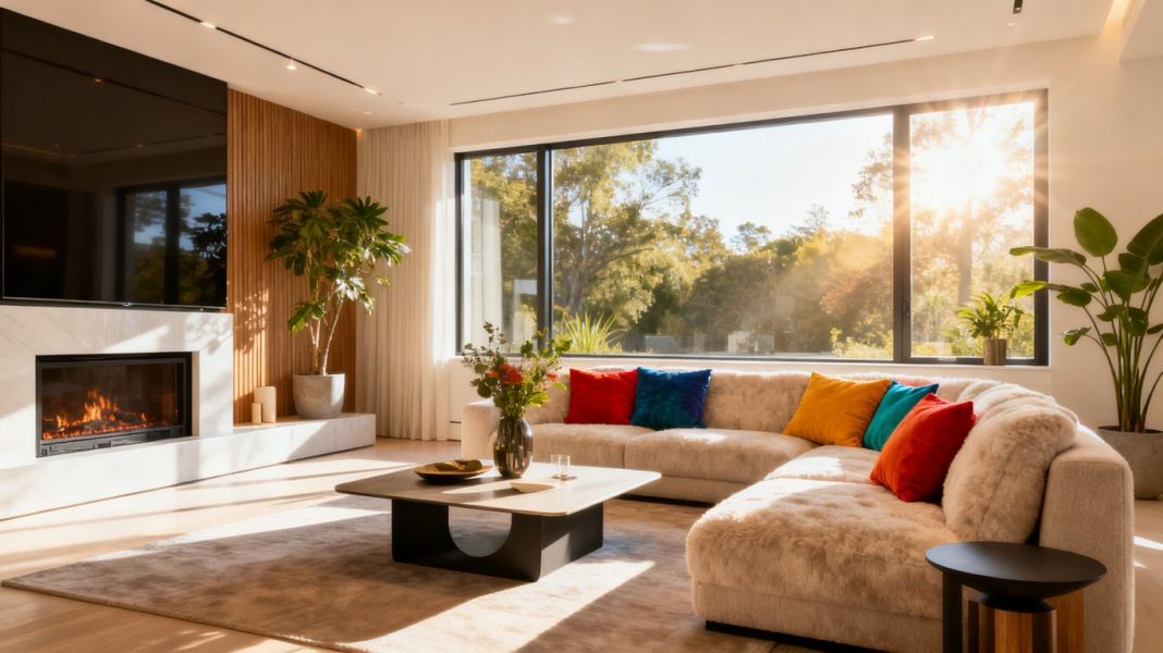 Modern living room with stylish furniture and natural light.