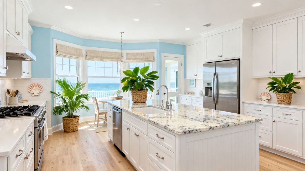 Bright Florida kitchen with island and natural light.
